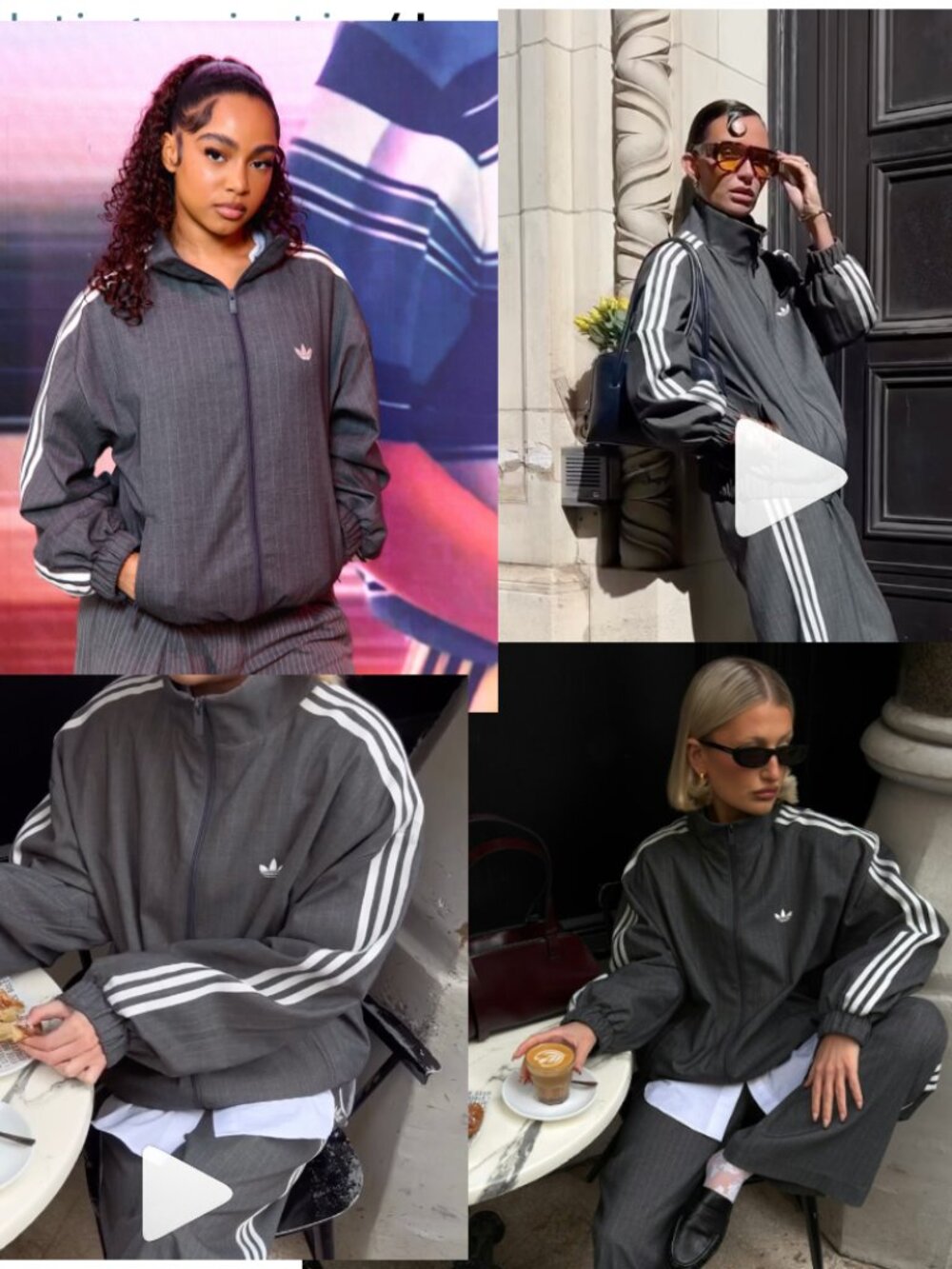 adidas Originals Gray Pinstripe Track Varsity Jacket with White Stripes - Picture 9 of 9